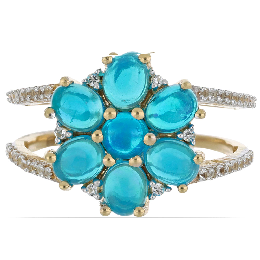 Goldplattierter Silberring mit blauem äthiopischem Opal aus Lega Dembi