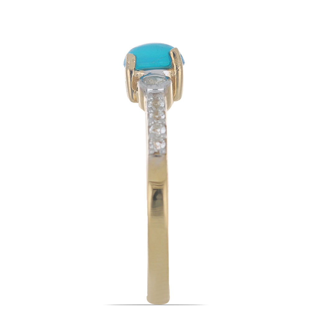 Goldplattierter Silberring mit blauem äthiopischem Opal aus Lega Dembi und weißem Topas