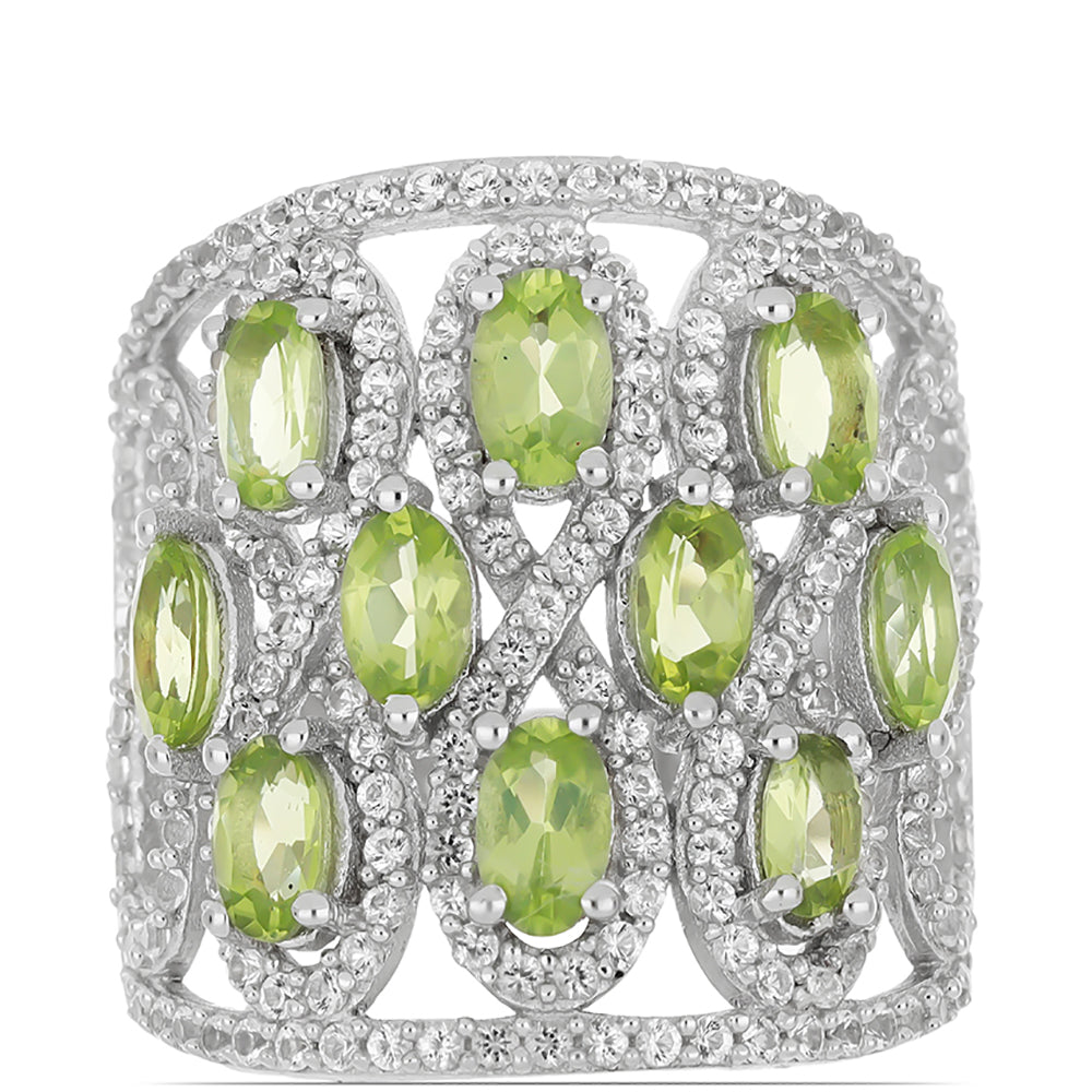 Silberring mit Peridot aus Changbai und weißem Topas