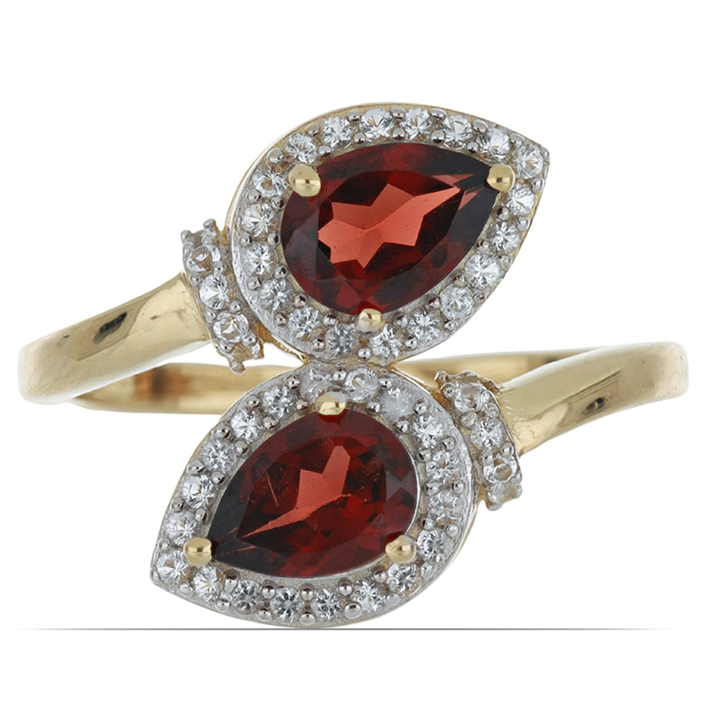 Goldplattierter Silberring mit Barton Granat und weißem Topas