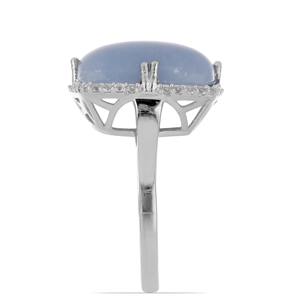 Silberring mit El Cubo Angelit und weißem Topas