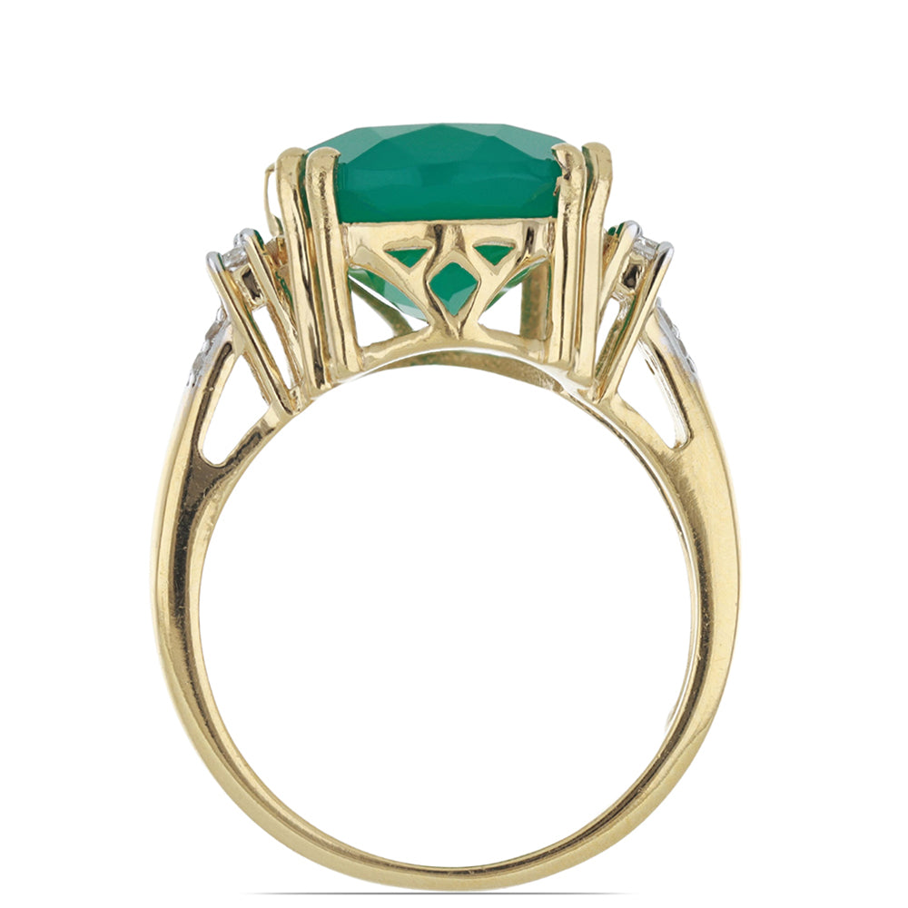 Goldplattierter Silberring mit grünem Achat aus Spruce Pine und weißem Topas