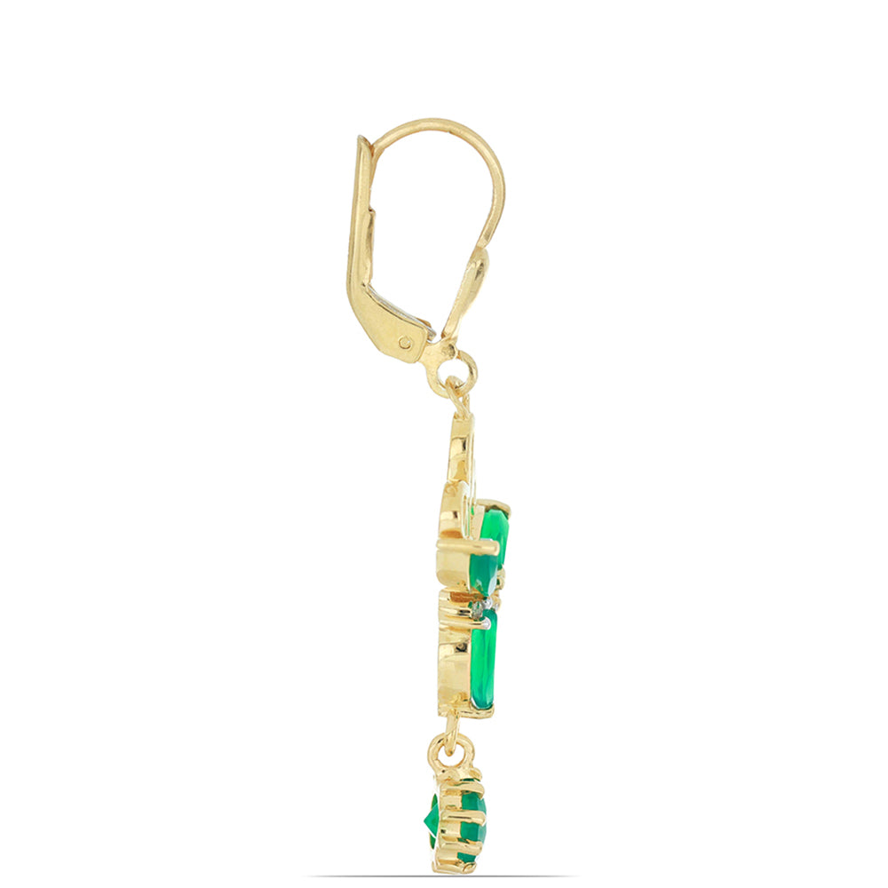 Goldplattierte Silberohrringe mit grünem Achat aus Spruce Pine und weißem Topas