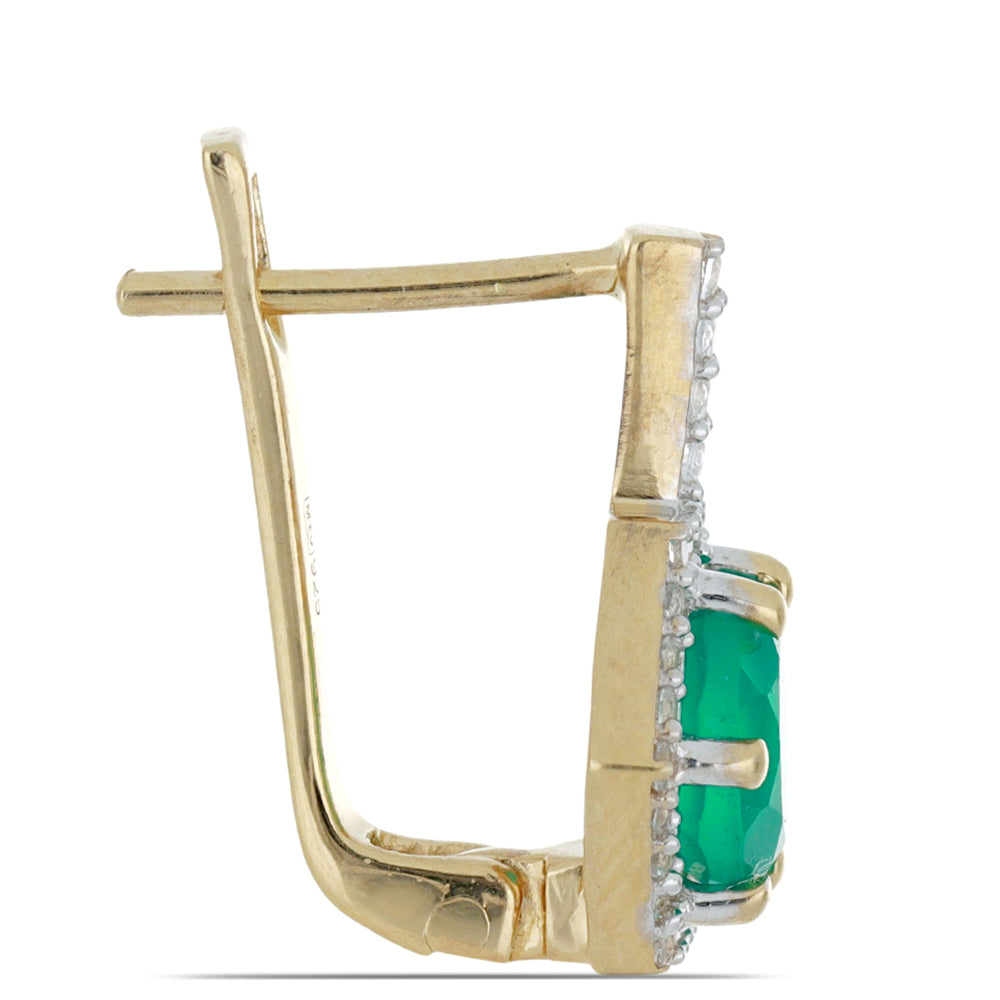 Goldplattierte Silberohrringe mit grünem Achat aus Spruce Pine und weißem Topas