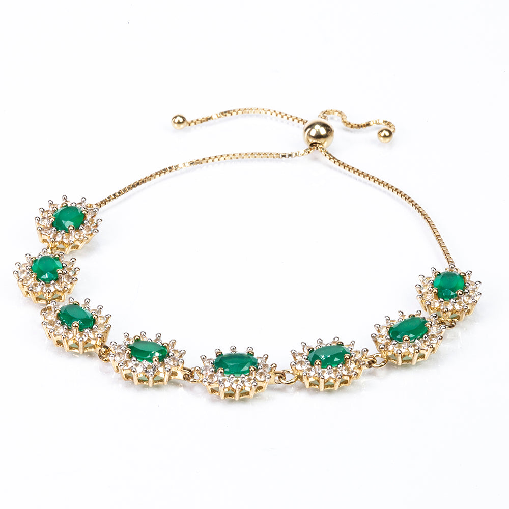 Goldplattiertes Silberarmband mit grünem Achat aus Spruce Pine und weißem Topas