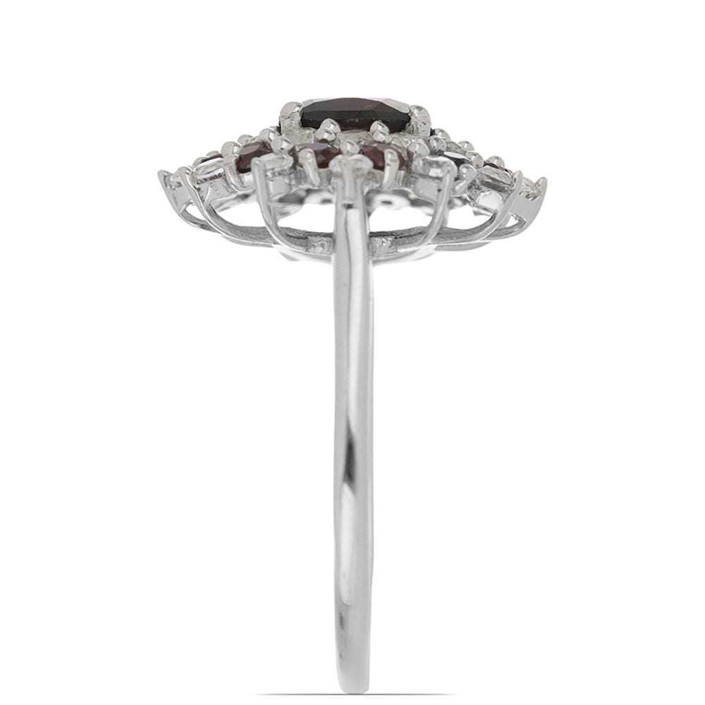 Silberring mit Barton Granat und weißem Topas