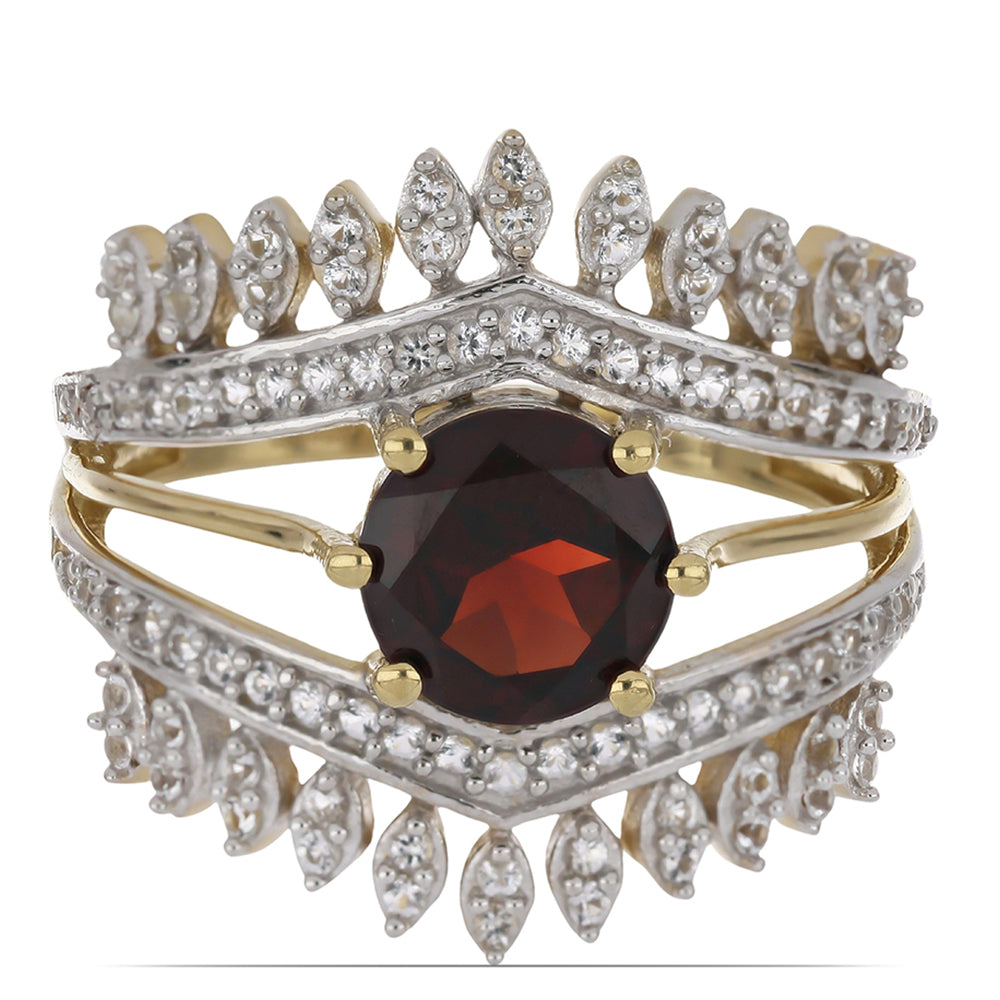 Goldplattierter Silberring mit Barton Granat und weißem Topas 1