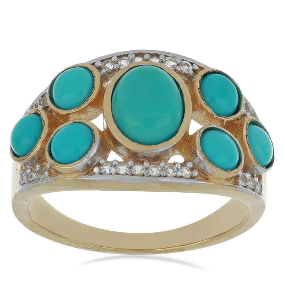 Goldplattierter Silberring mit Dornröschen Türkis und weißem Topas