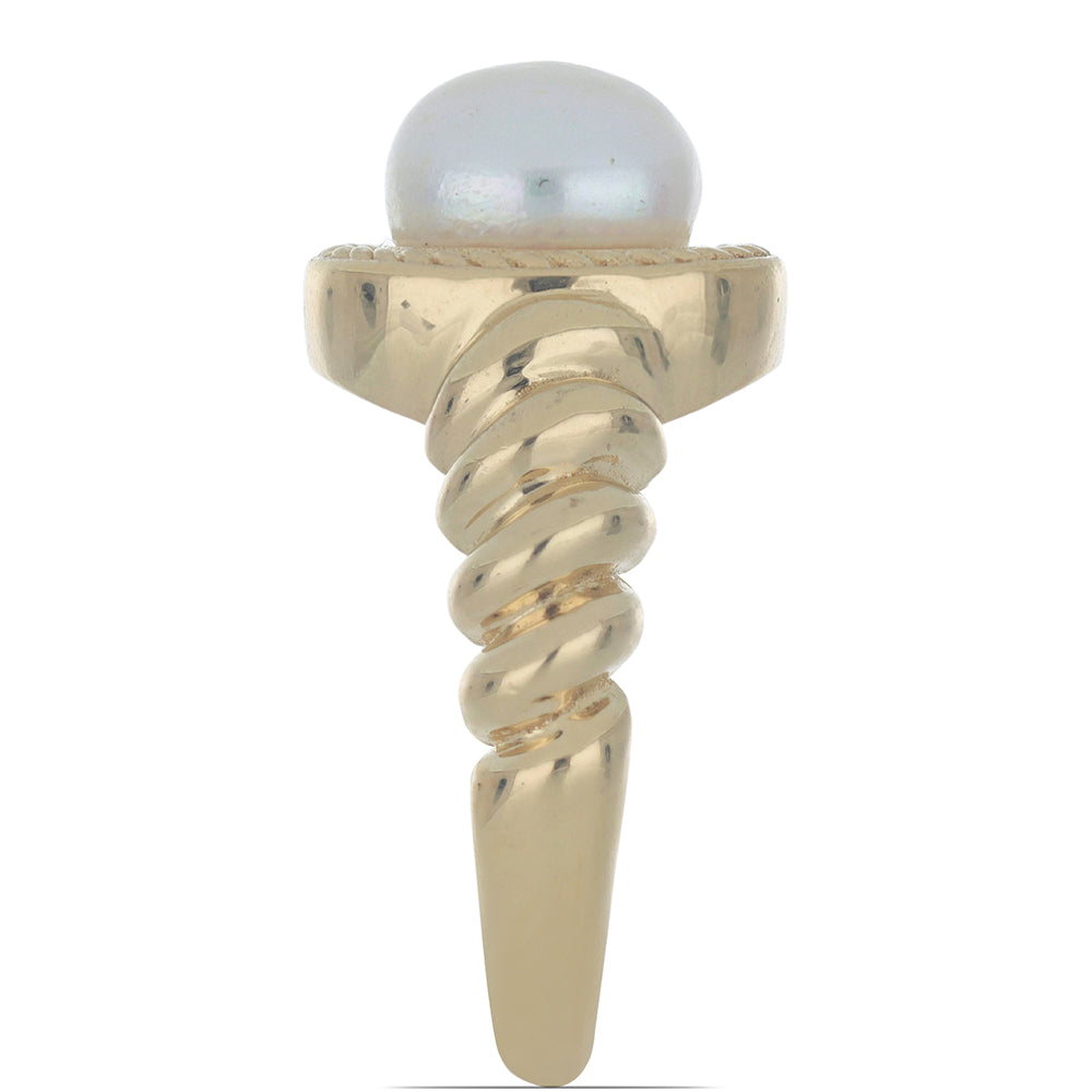 Goldplattierter Silberring mit weißer Süßwasserperle