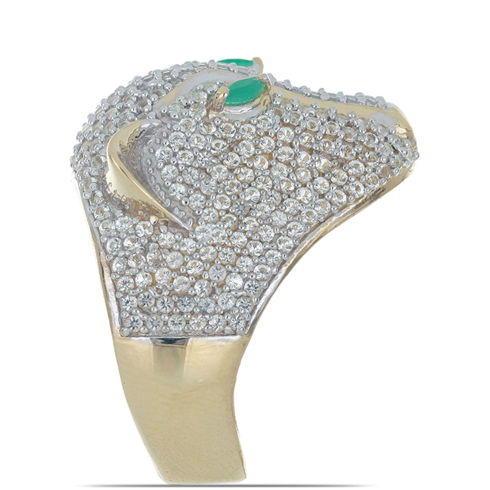 Goldplattierter Silberring mit brasilianischem Smaragd und weißem Topas