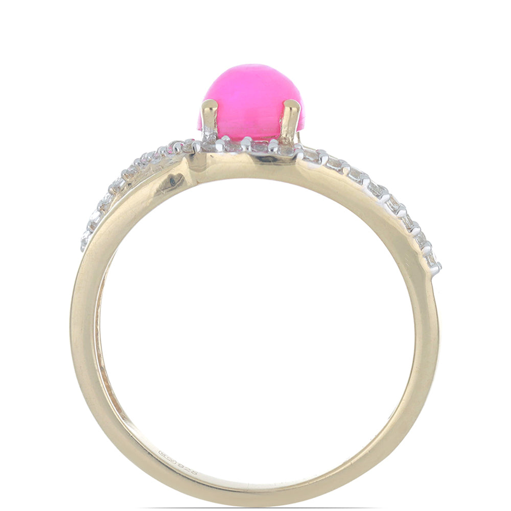 Goldplattierter Silberring mit rosa Opal aus Lega Dembi und weißem Topas