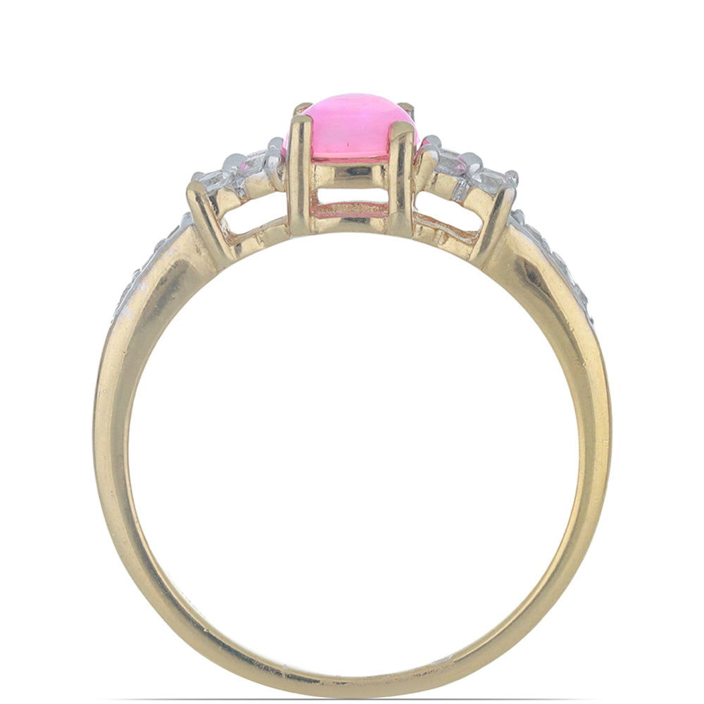 Goldplattierter Silberring mit rosa Opal aus Lega Dembi und weißem Topas