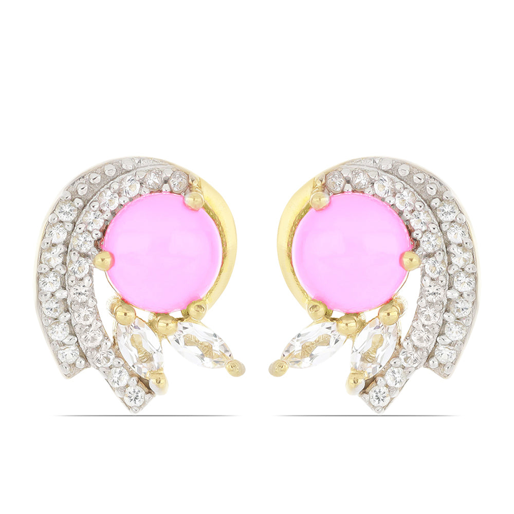 Goldplattierte Silberohrringe mit rosa Opal aus Lega Dembi und weißem Topas