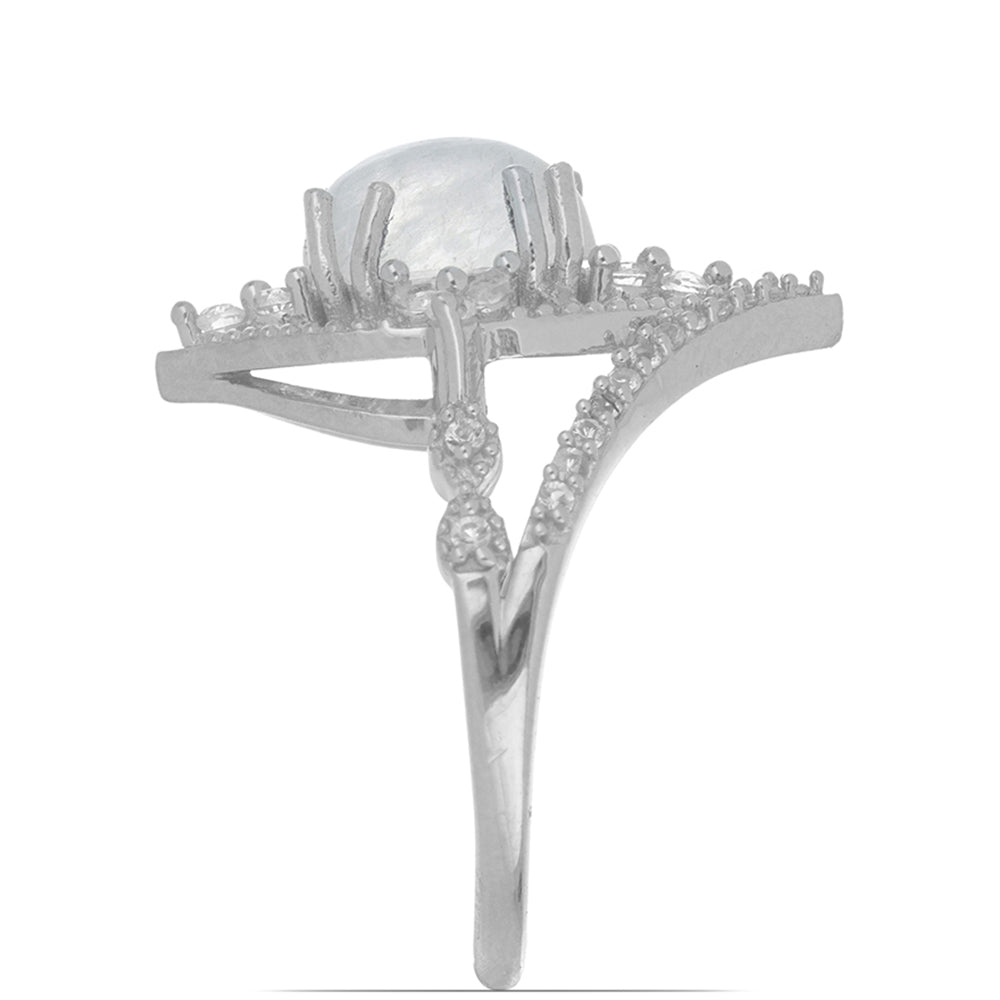 Silberring mit Regenbogenmondstein und weißem Topas