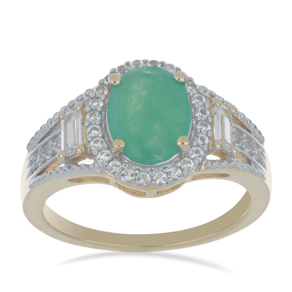 Goldplattierter Silberring mit brasilianischem Smaragd und weißem Zirkon