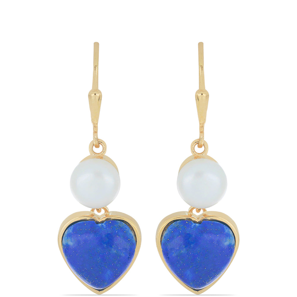 Goldplattierte Silberohrringe mit Lapislazuli aus Badakhshan und weißer Süßwasserperle 1