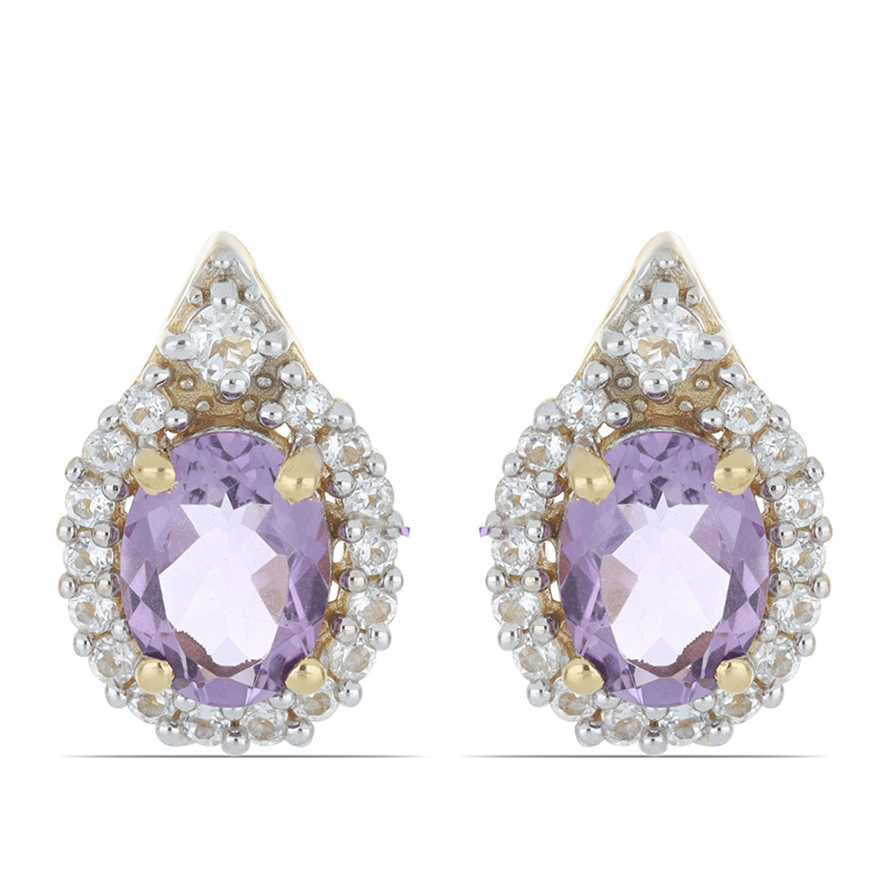 Goldplattierte Silberohrringe mit Rose De France Amethyst und weißem Topas 1