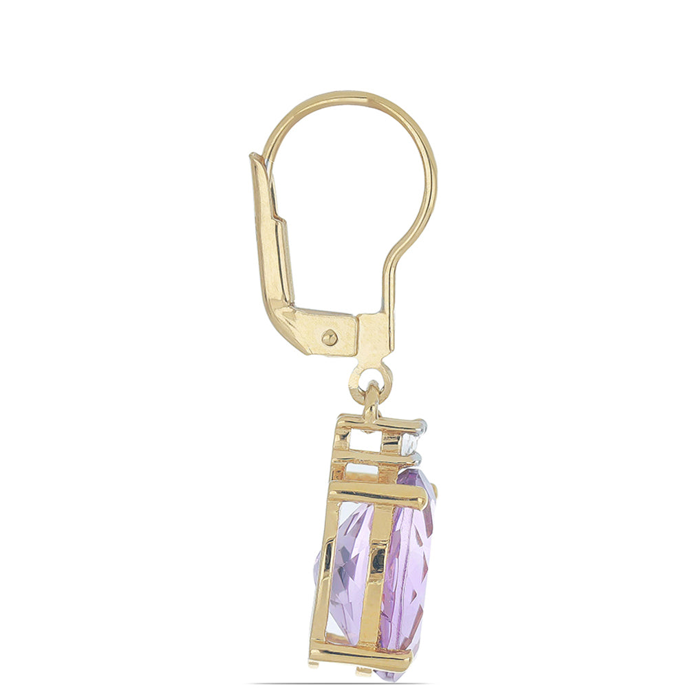 Goldplattierte Silberohrringe mit Rose De France Amethyst und weißem Topas