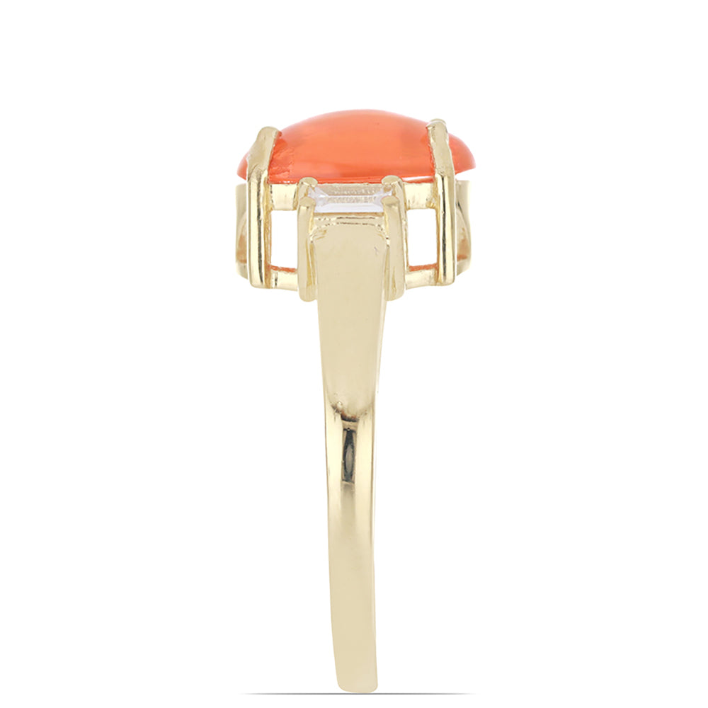 Goldplattierter Silberring mit orangefarbenem Opal aus Lega Dembi und weißem Zirkon