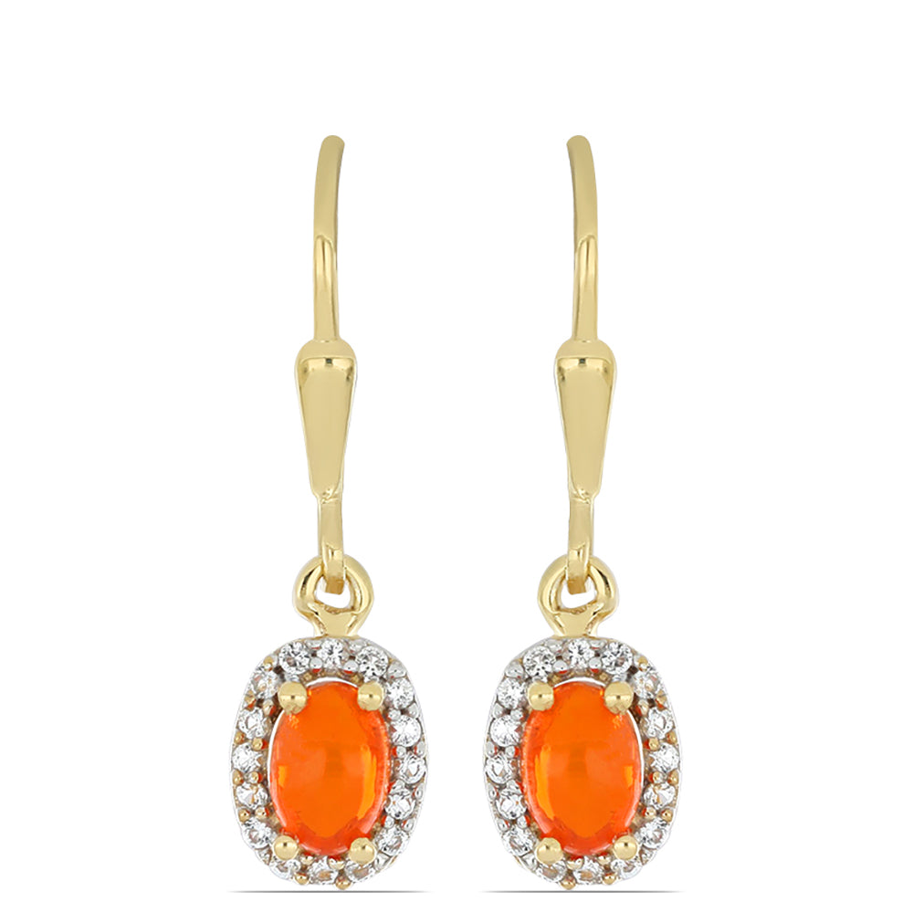 Goldplattierte Silberohrringe mit orangefarbenem Opal aus Lega Dembi und weißem Topas 1