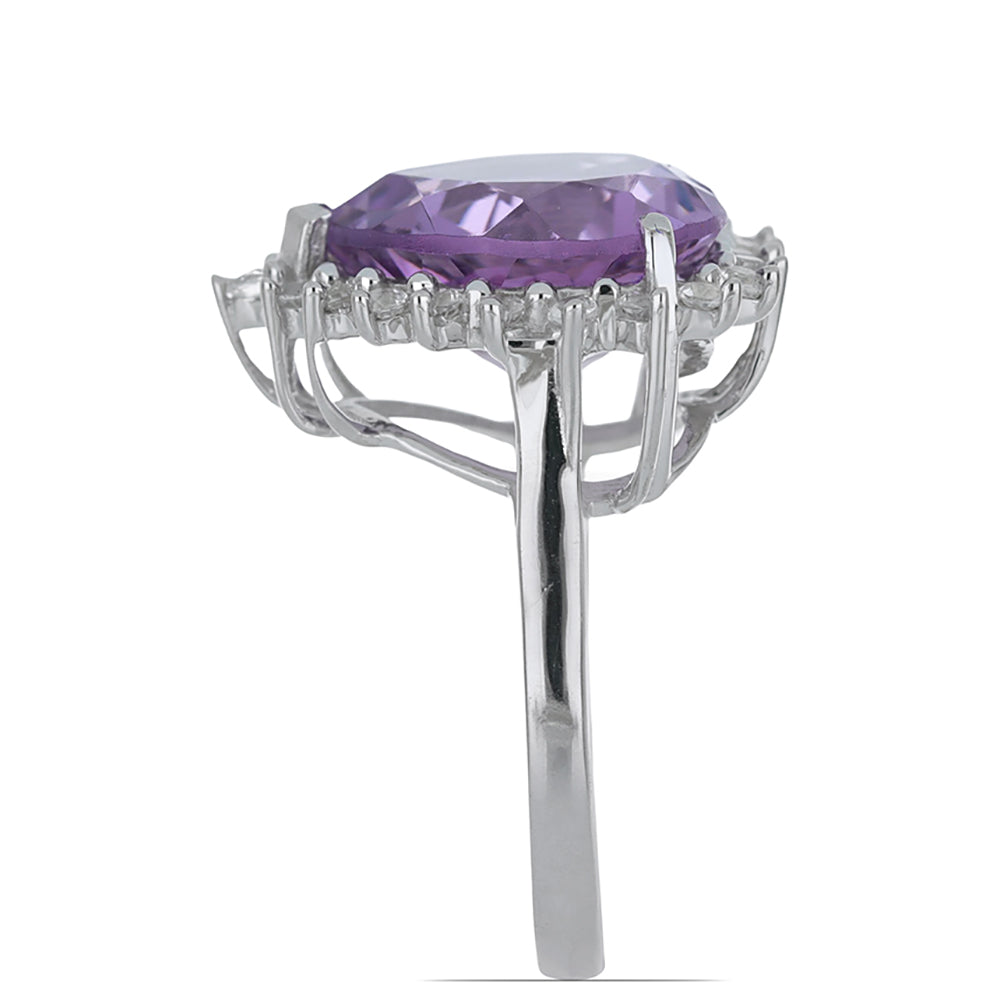 Silberring mit Rose De France Amethyst und weißem Topas