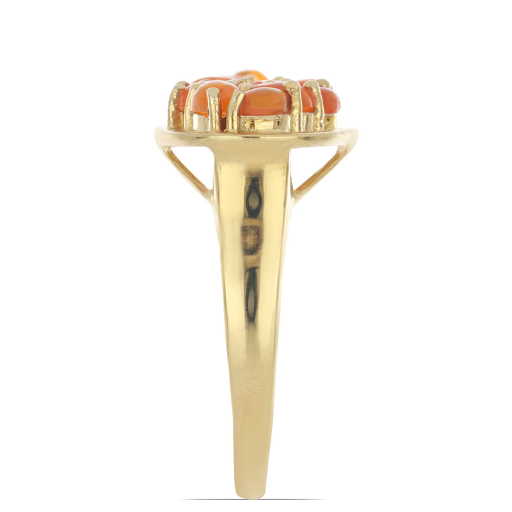 Goldplattierter Silberring mit orangefarbenem Opal aus Lega Dembi und weißem Topas