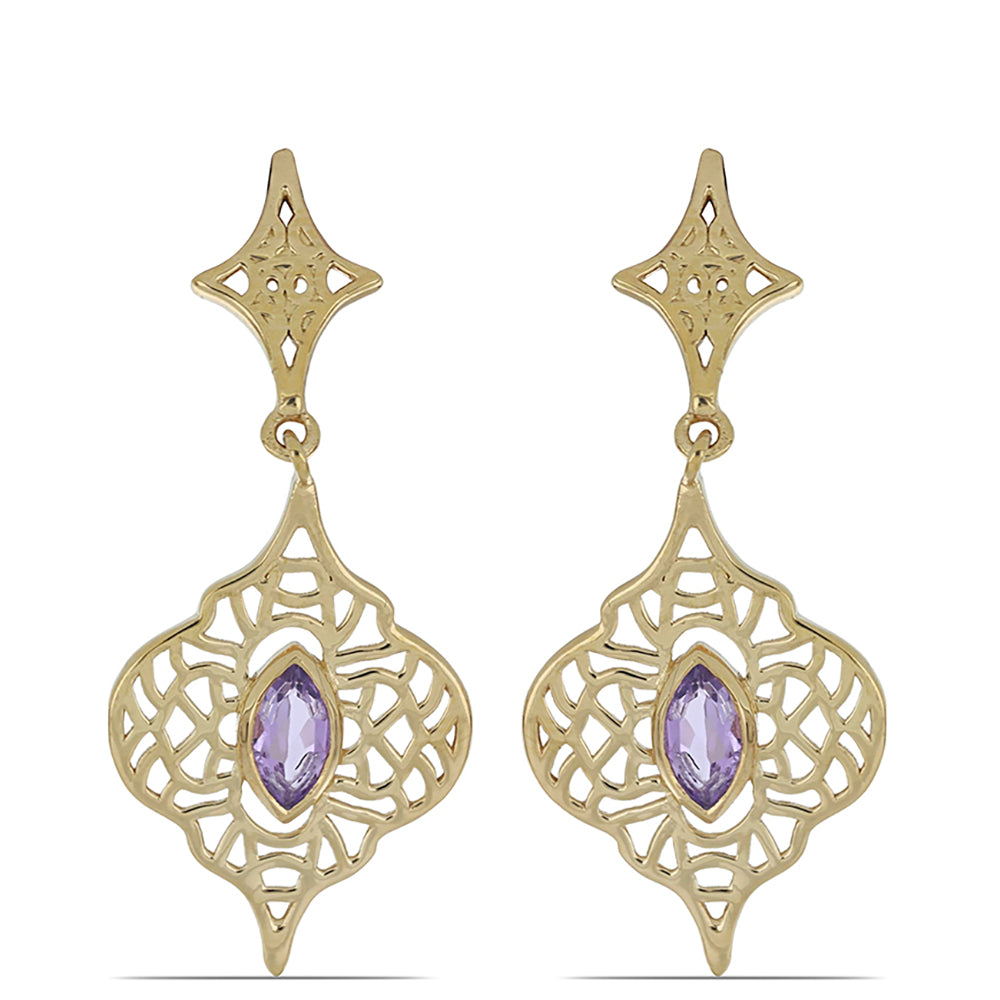 Goldplattierte Silberohrringe mit Rose De France Amethyst 1
