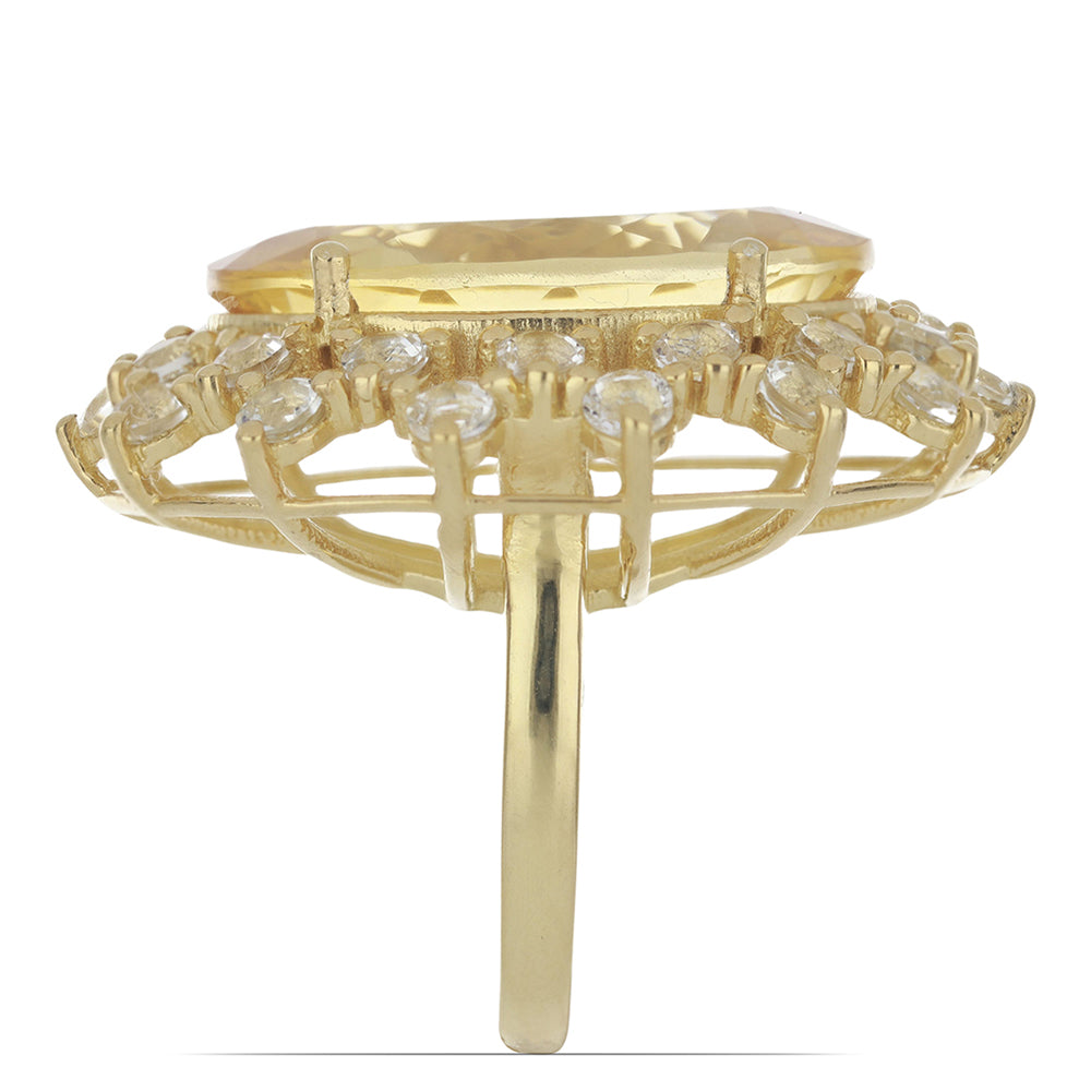 Goldplattierter Silberring mit Zitrin aus dem Ural und weißem Topas 2