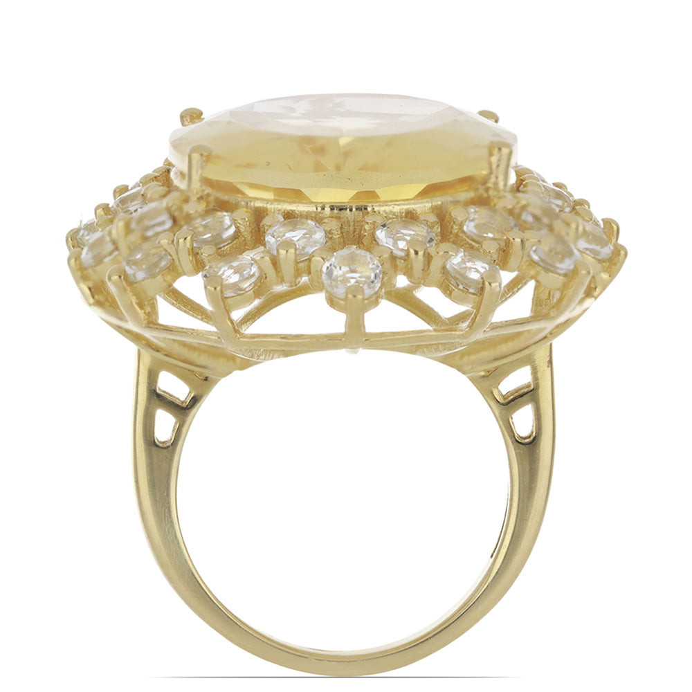 Goldplattierter Silberring mit Zitrin aus dem Ural und weißem Topas 3