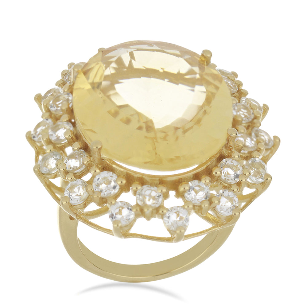 Goldplattierter Silberring mit Zitrin aus dem Ural und weißem Topas 4