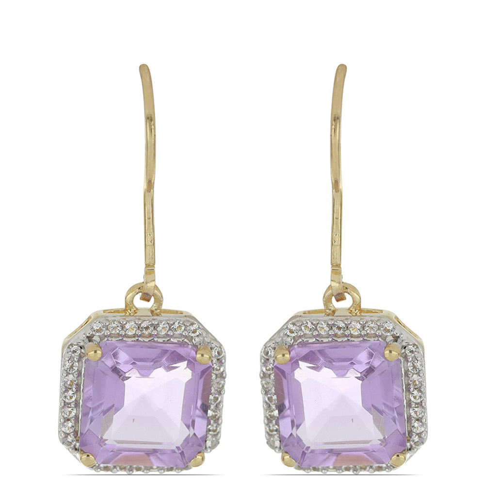Goldplattierte Silberohrringe mit Rose De France Amethyst und weißem Topas 1