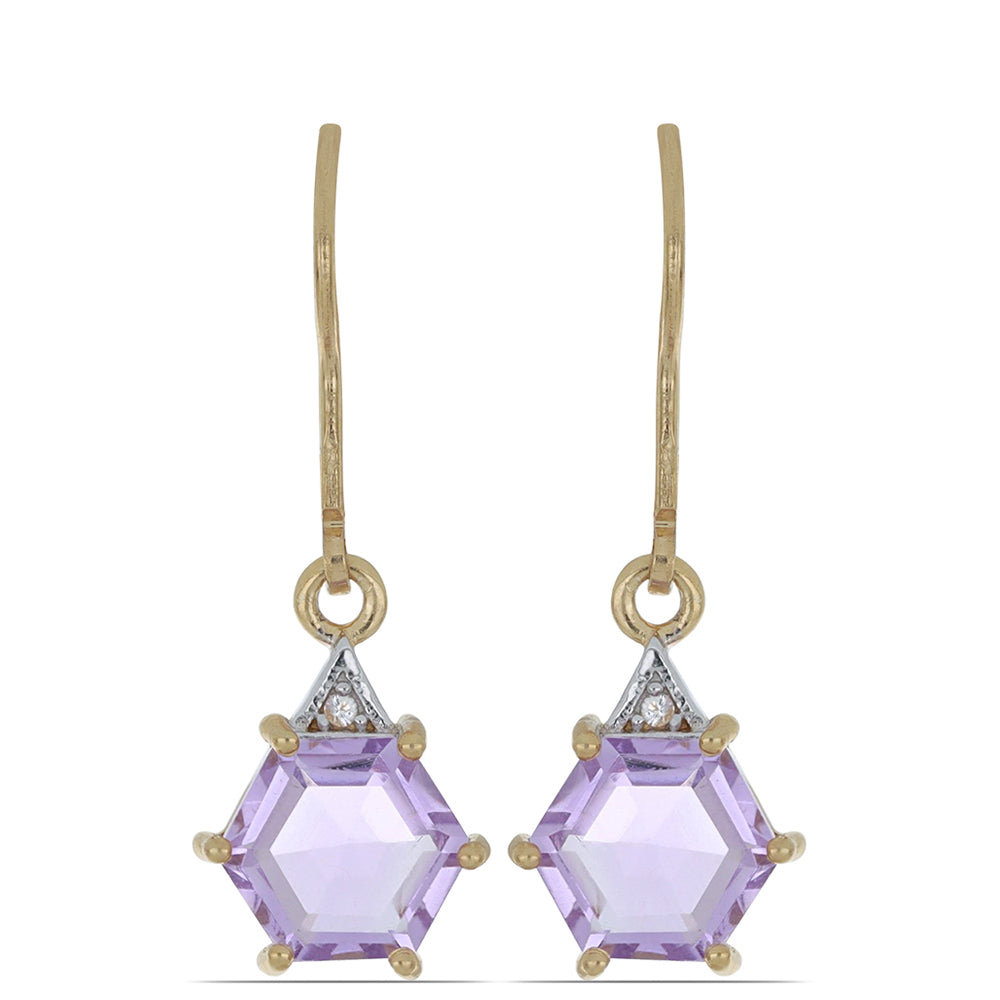 Goldplattierte Silberohrringe mit Rose De France Amethyst und weißem Topas 1
