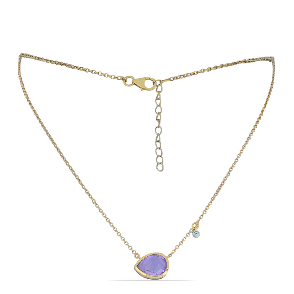 Goldplattierte Silberhalskette mit Rose De France Amethyst und weißem Topas
