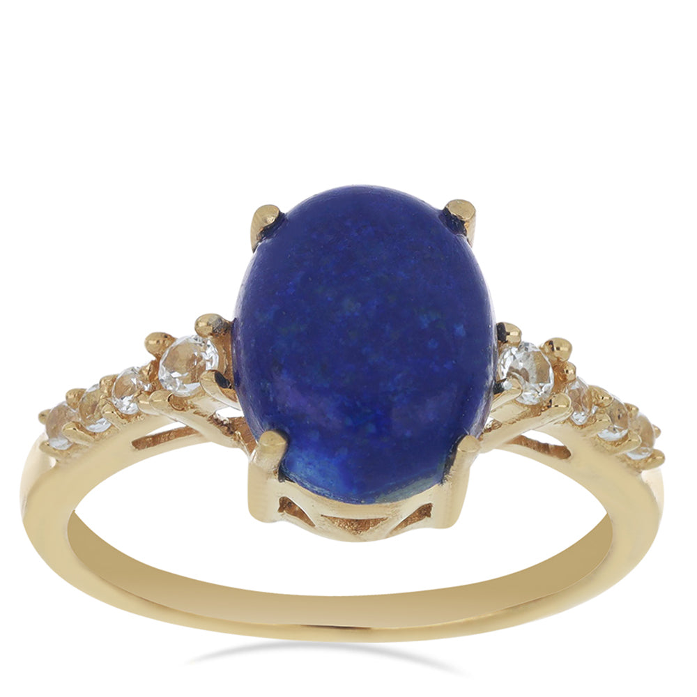 Goldplattierter Silberring mit Lapislazuli aus Badakhshan und weißem Topas