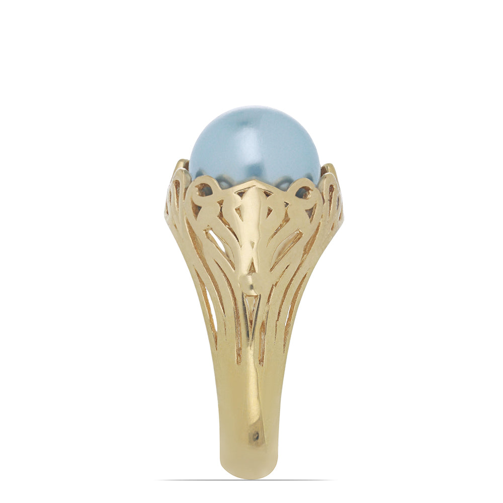 Goldplattierter Silberring mit wasserblauer Süßwasserperle