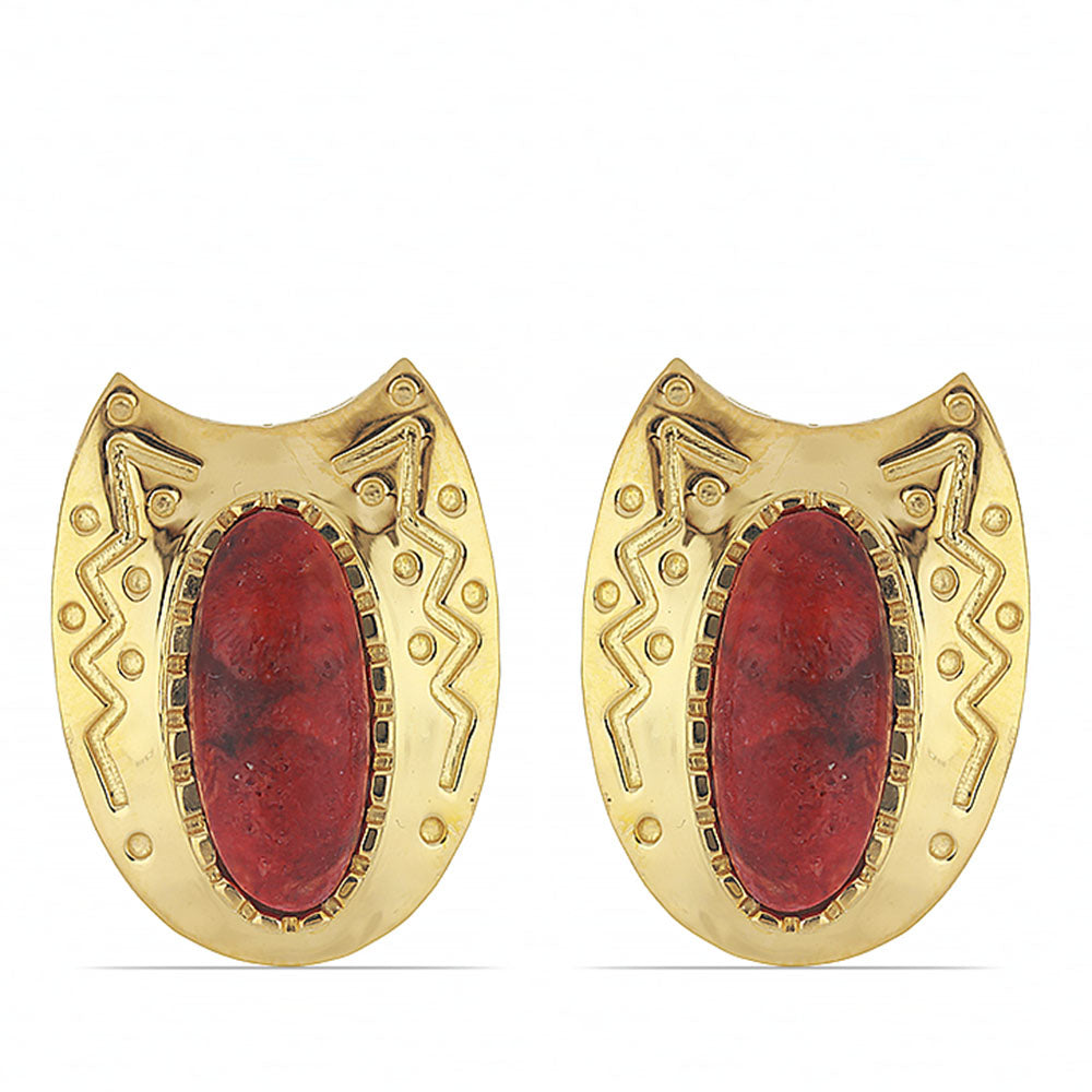 Goldplattierte Silberohrringe mit roter Schwammkoralle 1
