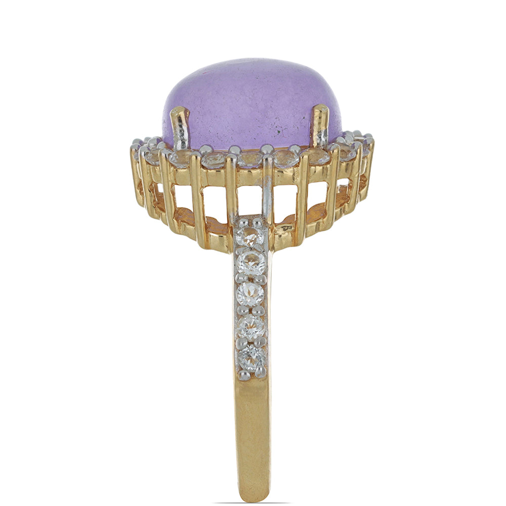 Goldplattierter Silberring mit lavendelfarbenem Jadeit aus Marsden River und weißem Topas