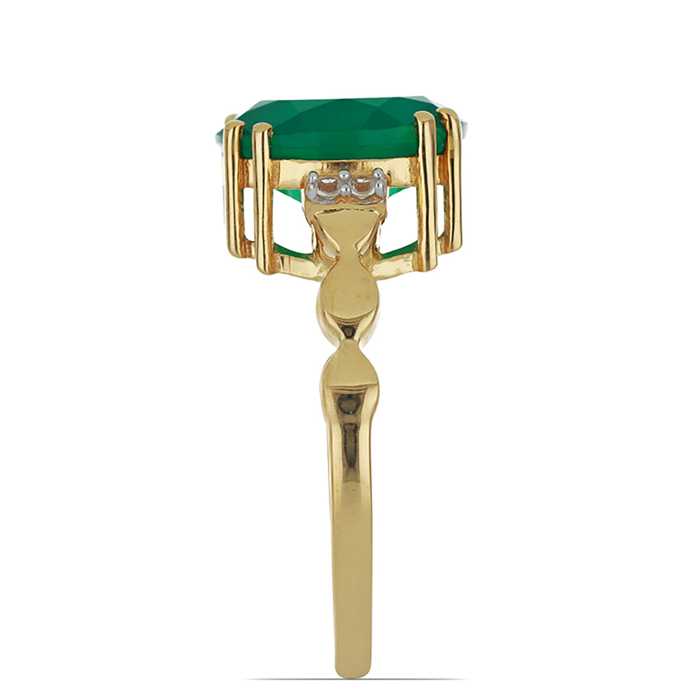 Goldplattierter Silberring mit grünem Achat und weißem Topas