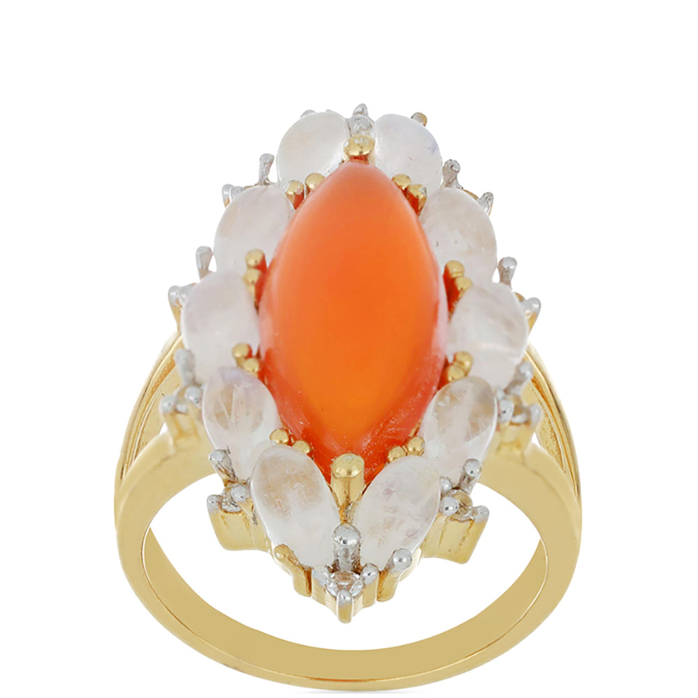 Goldplattierter Silberring mit Karneol und weißem Topas