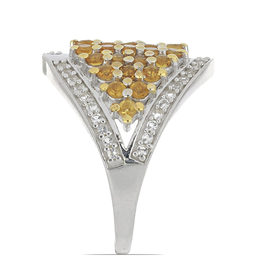 Silberring mit Zitrin aus dem Ural und weißem Topas