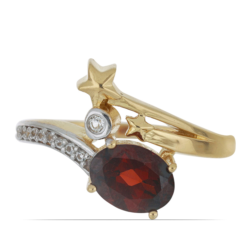 Goldplattierter Silberring mit Barton Granat und weißem Topas