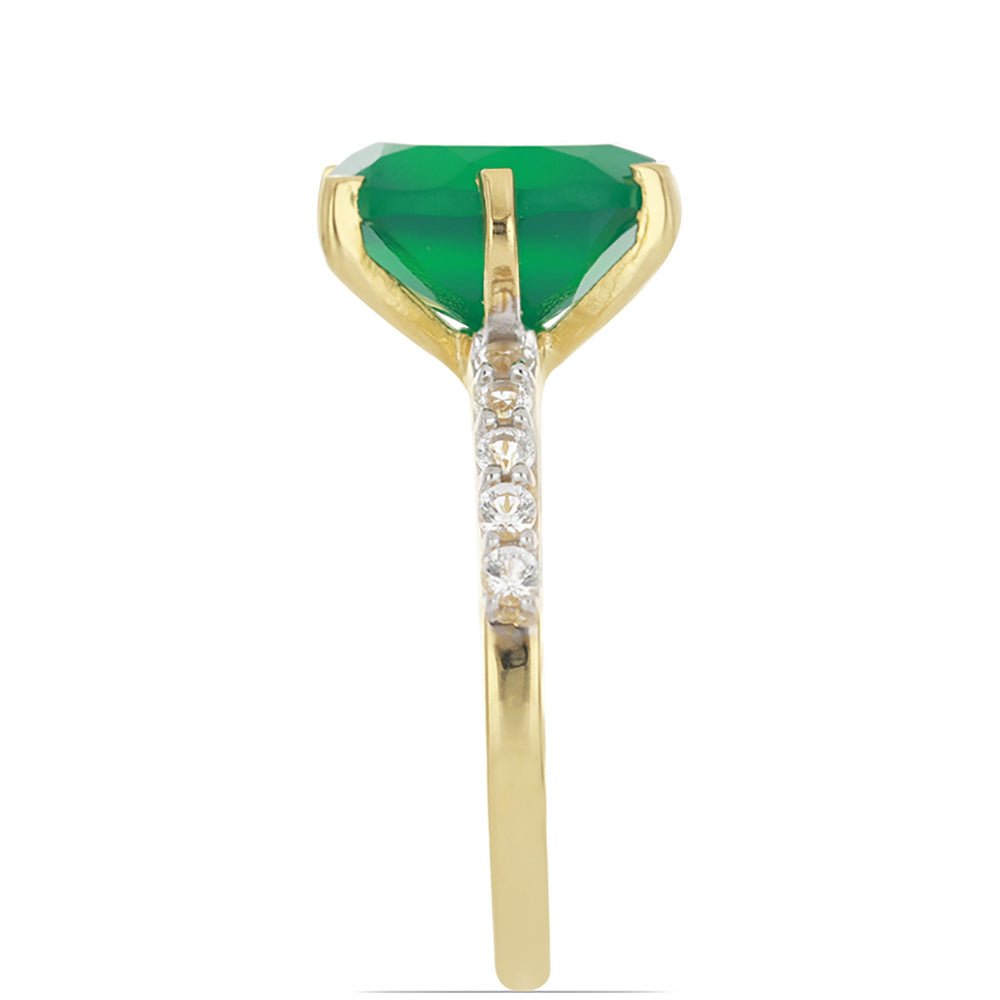 Goldplattierter Silberring mit grünem Achat und weißem Topas