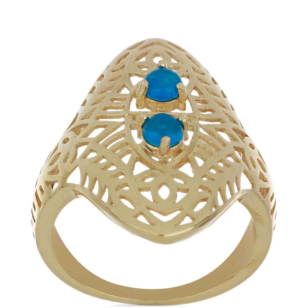 Goldplattierter Silberring mit blauem äthiopischem Opal aus Lega Dembi