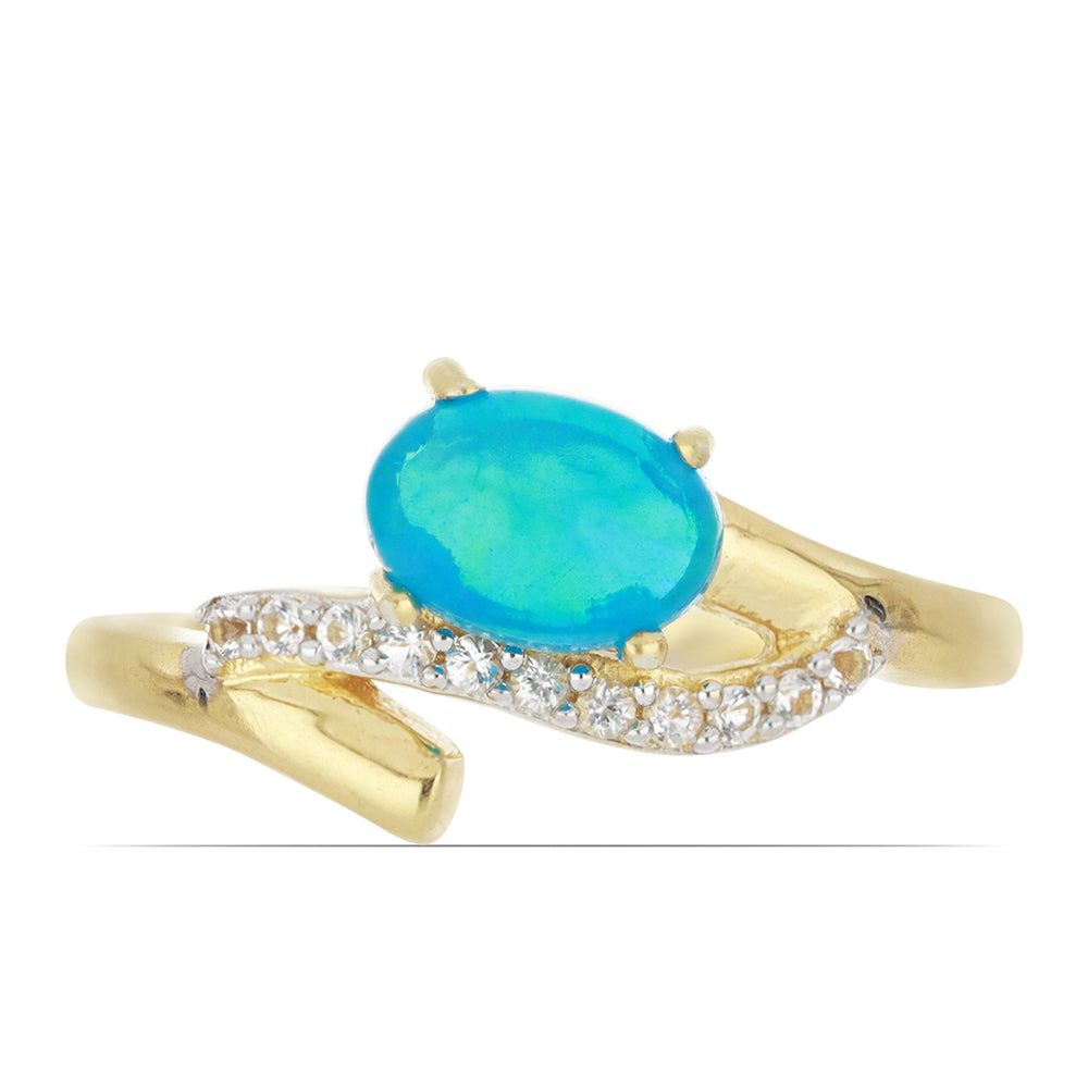 Goldplattierter Silberring mit blauem äthiopischem Opal aus Lega Dembi und weißem Topas 1