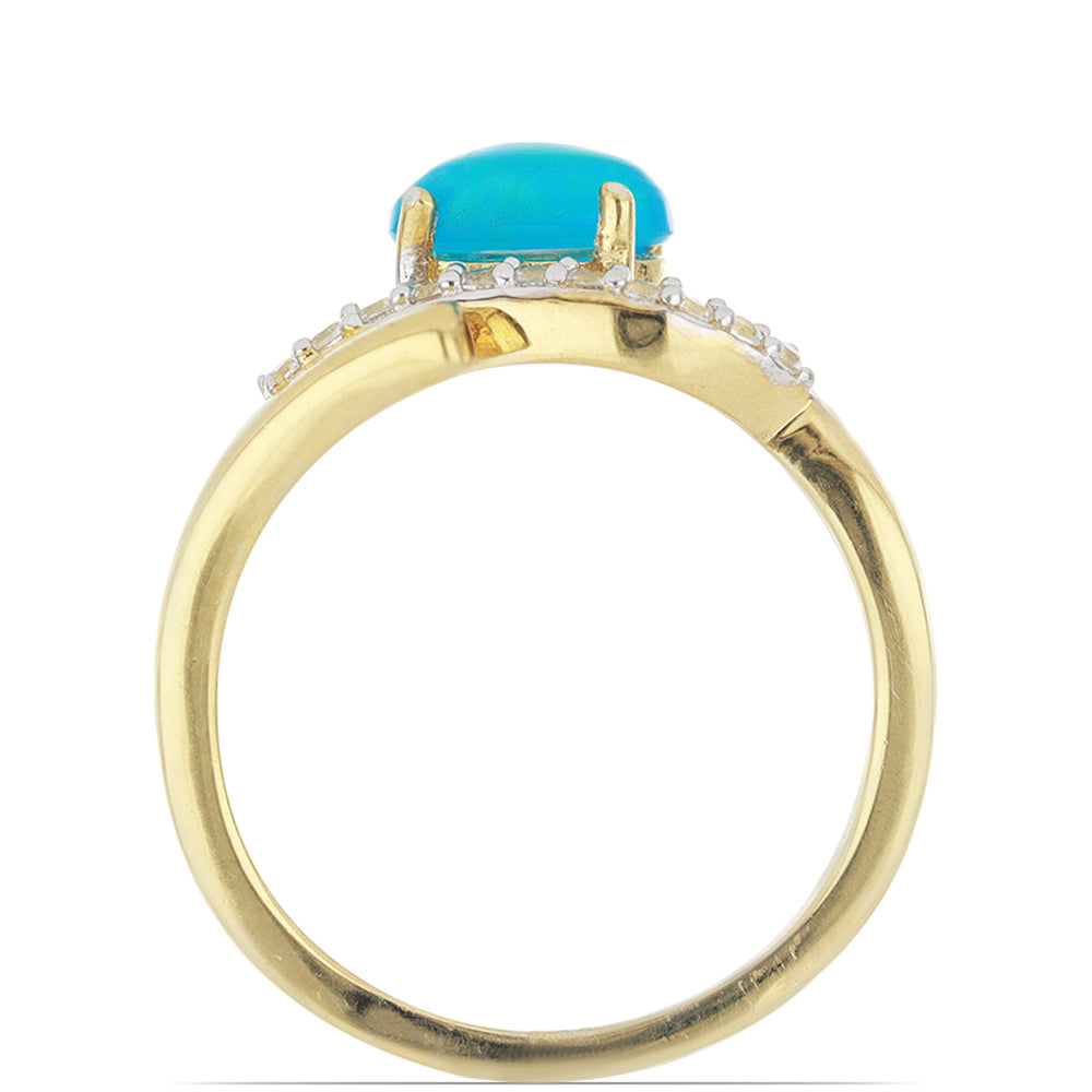 Goldplattierter Silberring mit blauem äthiopischem Opal aus Lega Dembi und weißem Topas 3