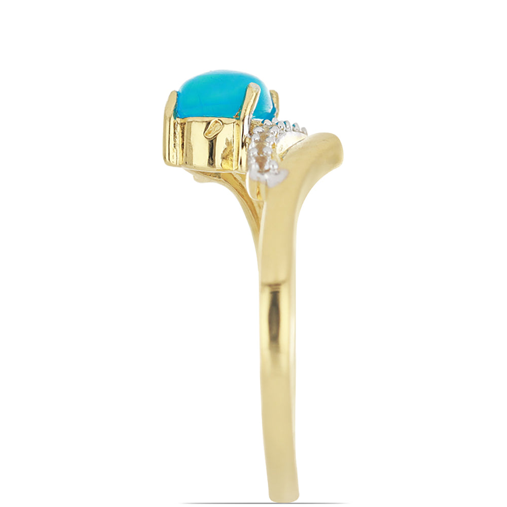 Goldplattierter Silberring mit blauem äthiopischem Opal aus Lega Dembi und weißem Topas 4