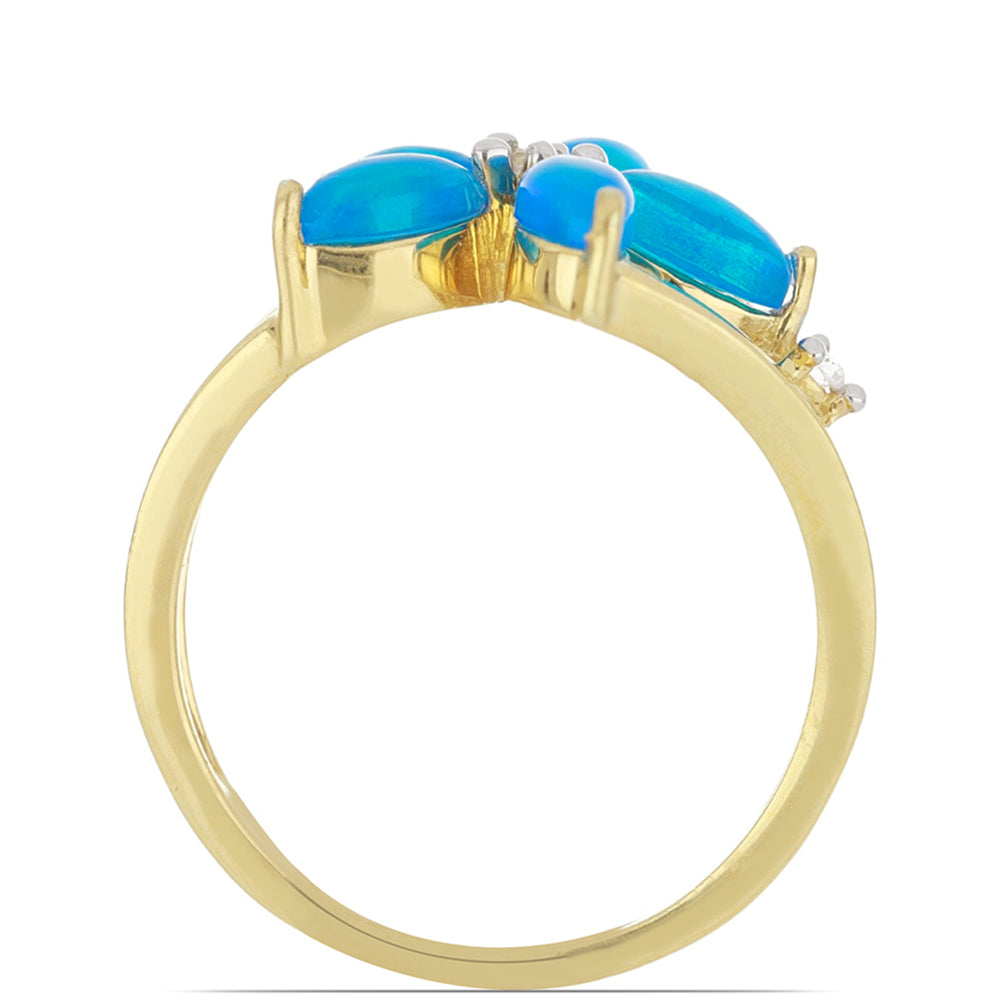 Goldplattierter Silberring mit blauem äthiopischem Opal aus Lega Dembi und weißem Topas