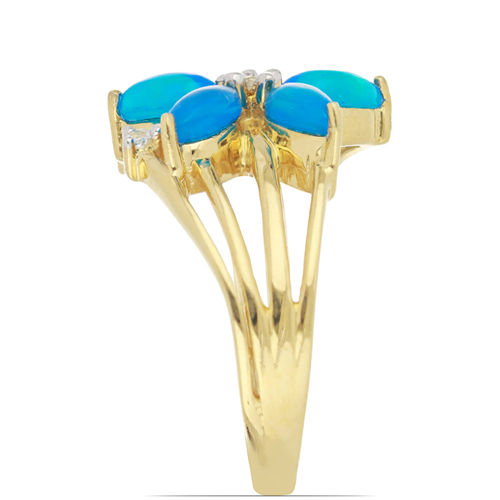 Goldplattierter Silberring mit blauem äthiopischem Opal aus Lega Dembi und weißem Topas 4
