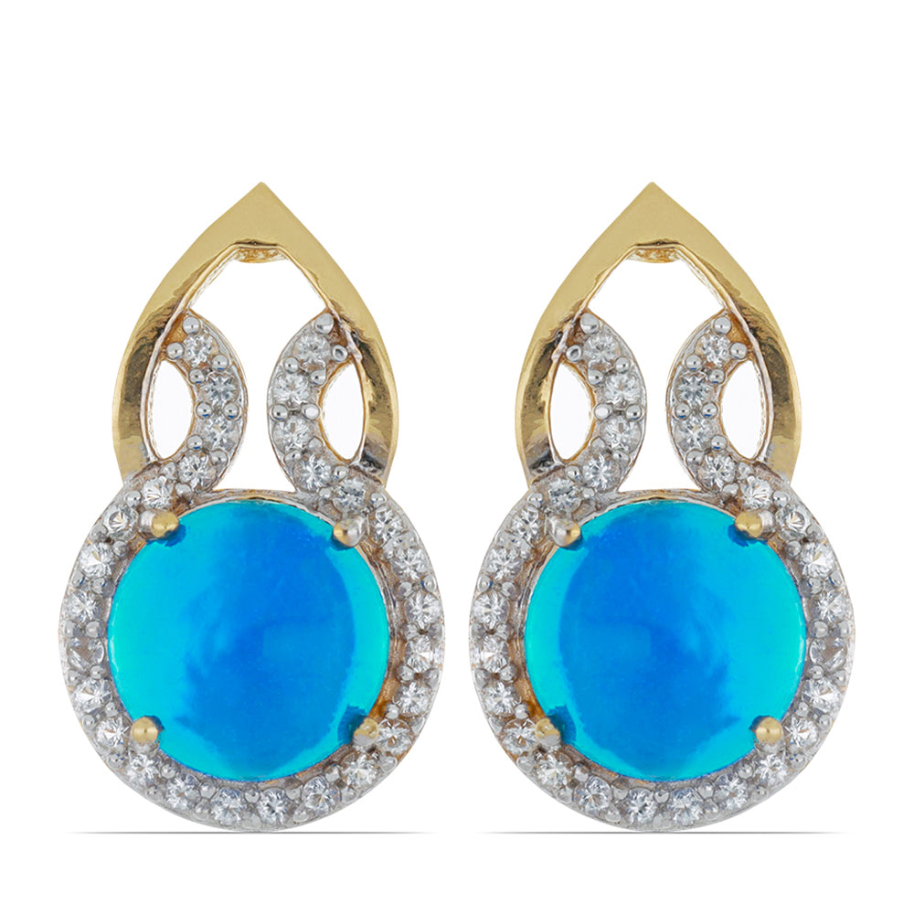 Goldplattierte Silberohrringe mit blauem äthiopischem Opal aus Lega Dembi und weißem Topas