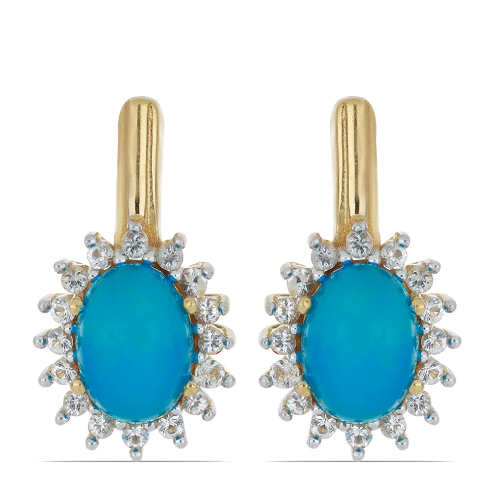 Goldplattierte Silberohrringe mit blauem äthiopischem Opal aus Lega Dembi und weißem Topas